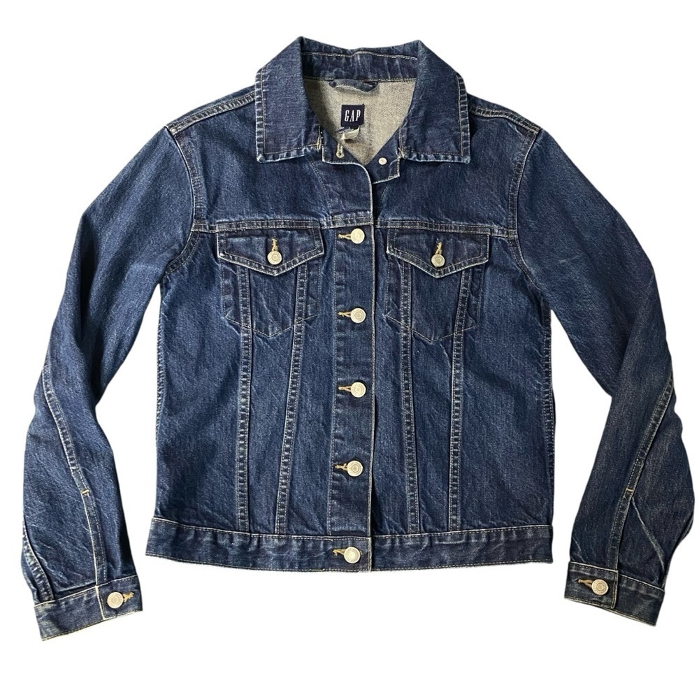 Gap Denim Button Down Jacket Dark Wash 100% Cotton Size Small